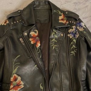 Blank NYC embroidered floral leather jacket